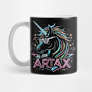 Neon unicorn artwork, futuristic mood, black style, wearing sunglasses, My little artax Mug